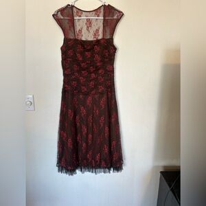 Sangria Fit And Flare Brown & Red Floral
Lace Corset Bodice Dress Size 10